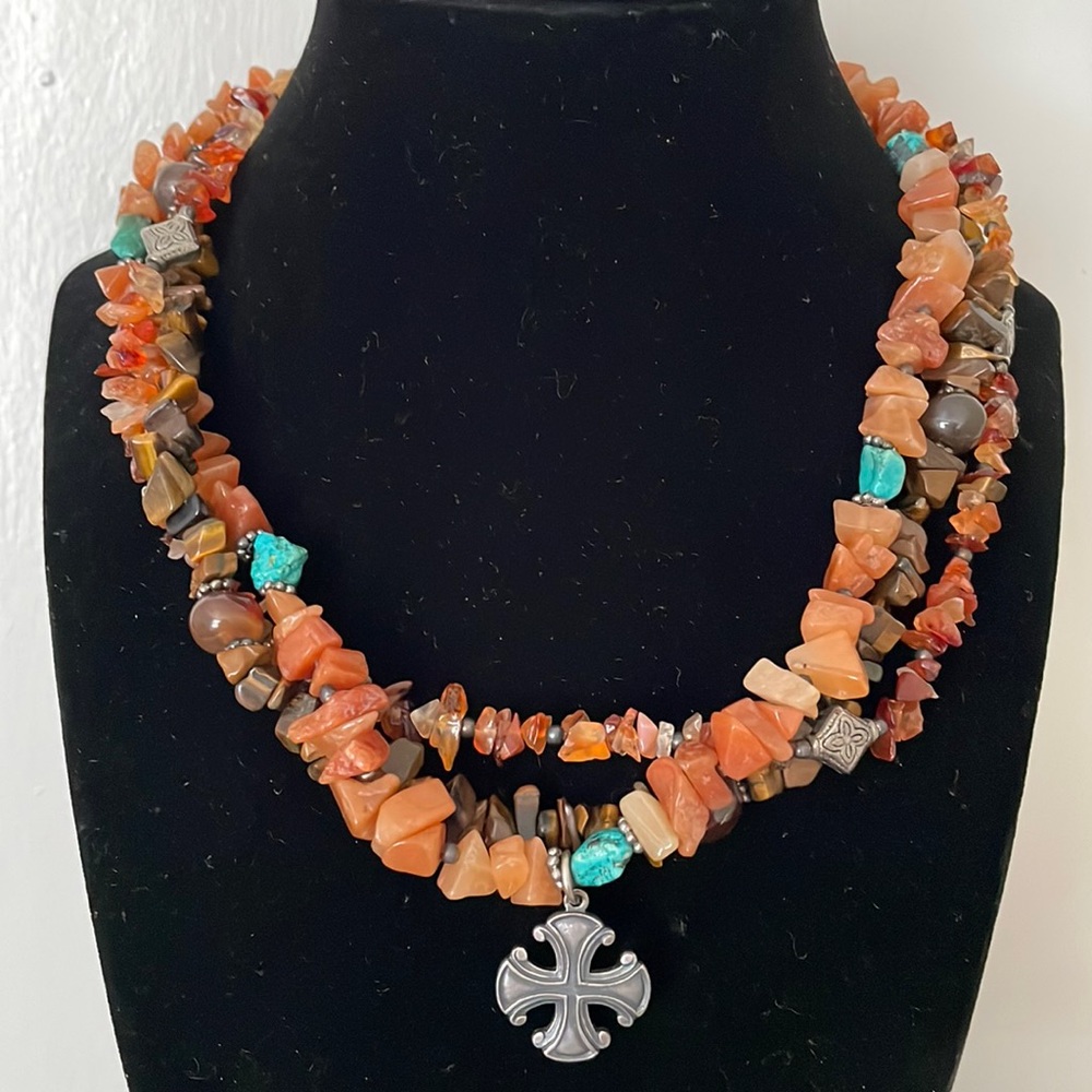 Vintage Navajo multigemstones necklace 925 sterling silver